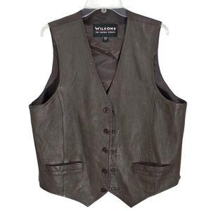 Wilsons Leather Experts Mens Brown Genuine Leather Vest Size L Motorcycle Biker